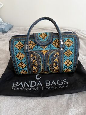 Banda Bags Embroidered Turquoise and Gold Shoulder Bag
